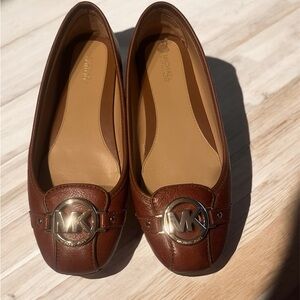 Michael Kors Brown Leather Loafers with Gold Emblem